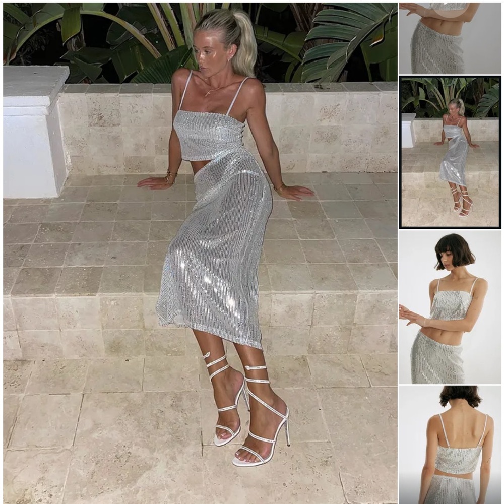 Two piece silver sequin set